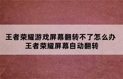 王者荣耀游戏屏幕翻转不了怎么办 王者荣耀屏幕自动翻转